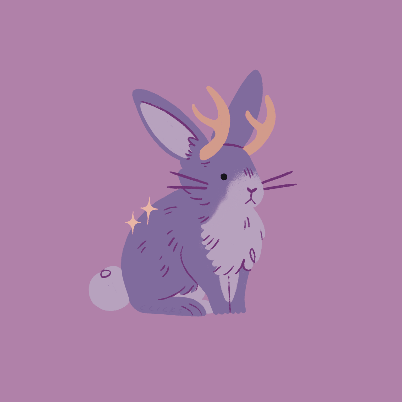 Digital drawing of a jackalope on a lavender background.